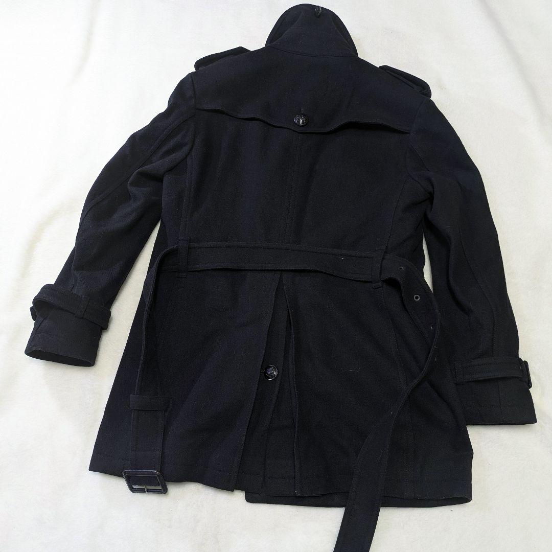 バーバリーブラックレーベル ナポレオンコートカシミヤ混 ホースロゴ 黒M