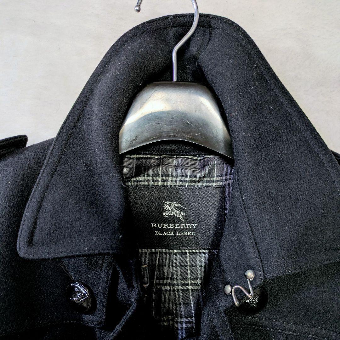 バーバリーブラックレーベル ナポレオンコートカシミヤ混 ホースロゴ 黒M