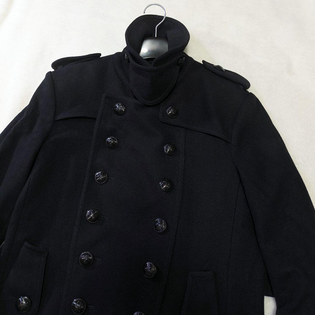 バーバリーブラックレーベル ナポレオンコートカシミヤ混 ホースロゴ 黒M