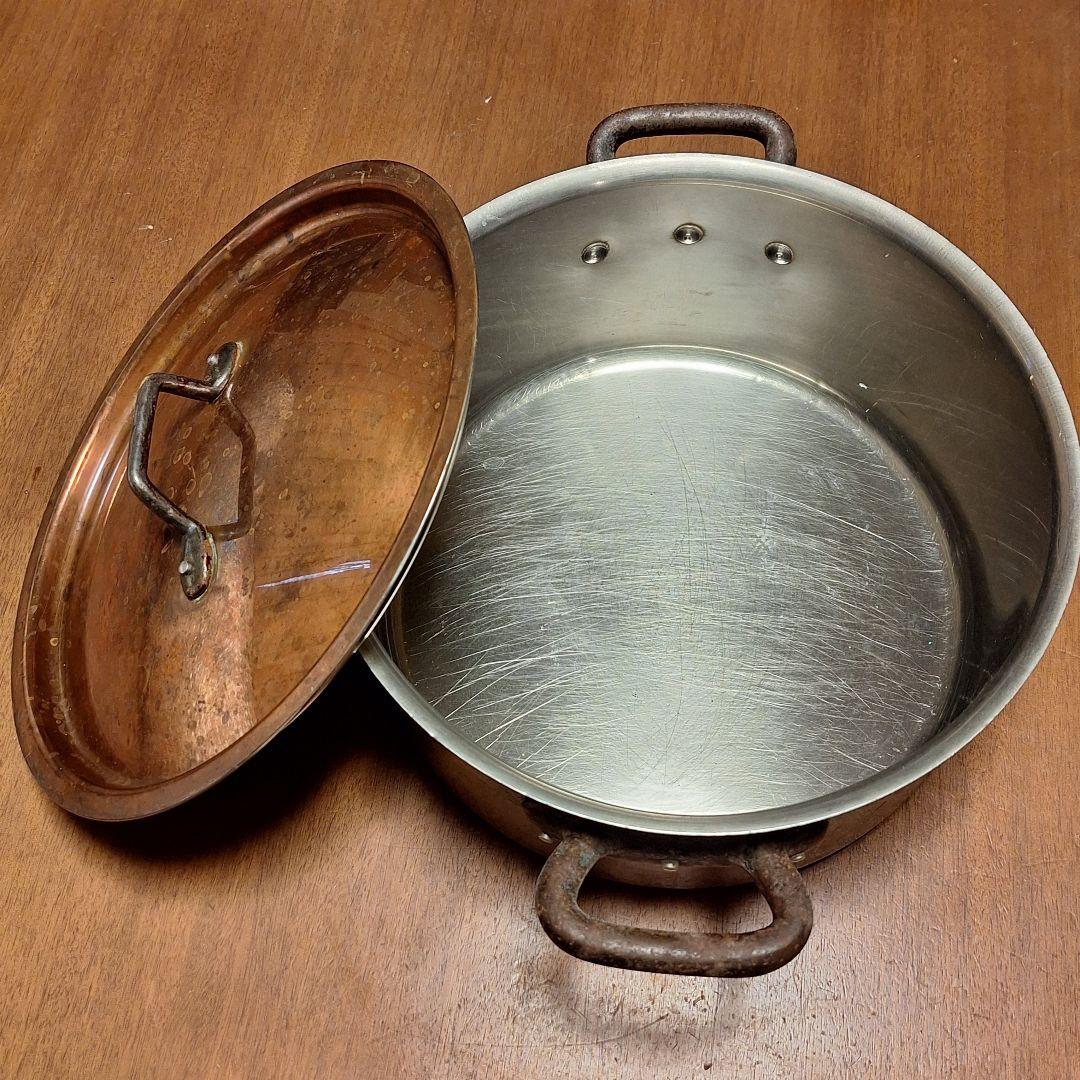 フランス製 銅鍋 28cm 内側ステンレス 銅蓋付　マトファー・ブウジャ