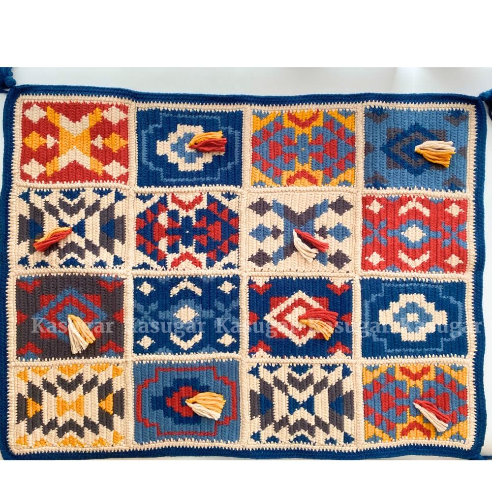 かぎ針編み INDIAN-N エスニック マルチカバー ひざかけ こたつカバー