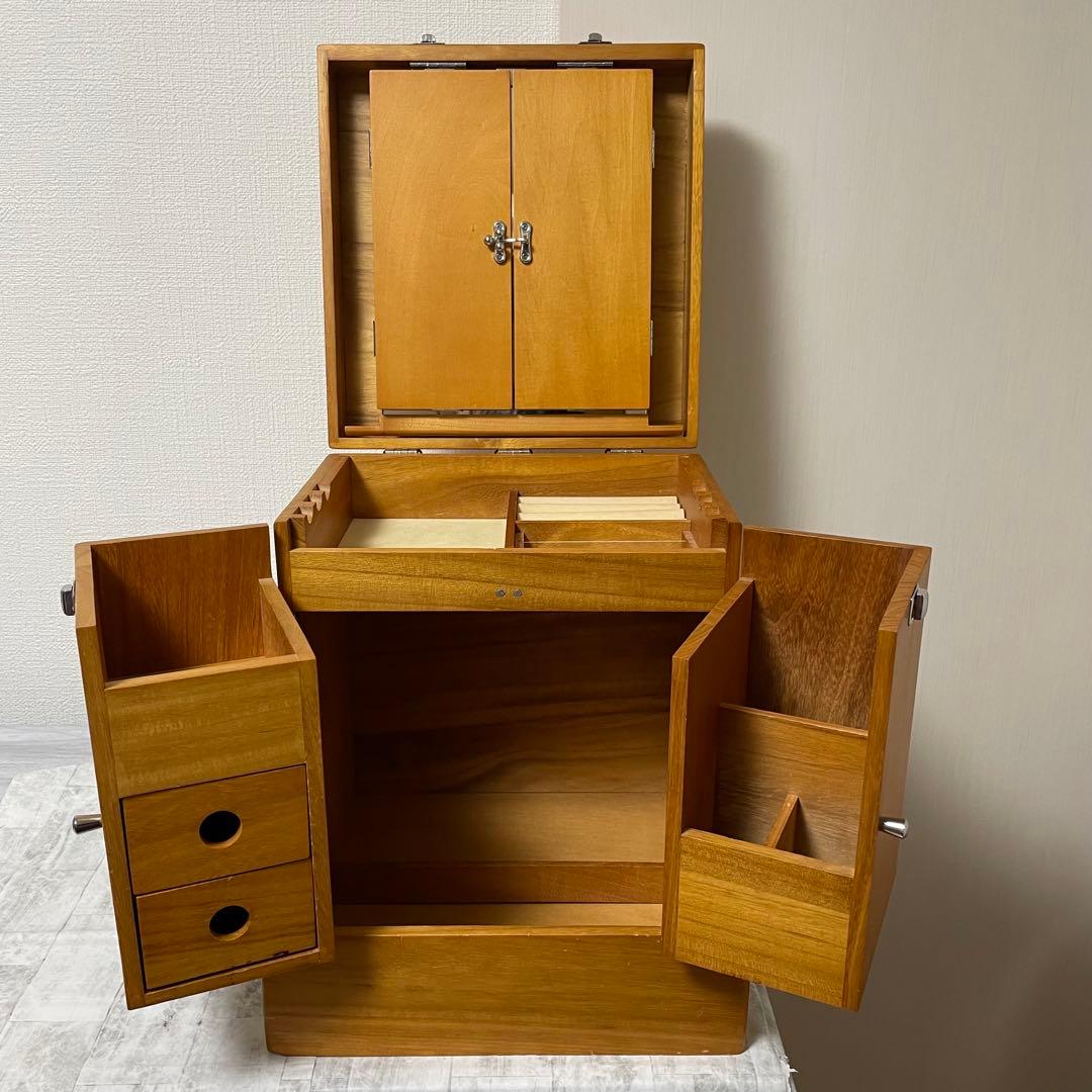 化粧箱 木目 三面鏡 木製 レトロ メイクボックス ドレッサー