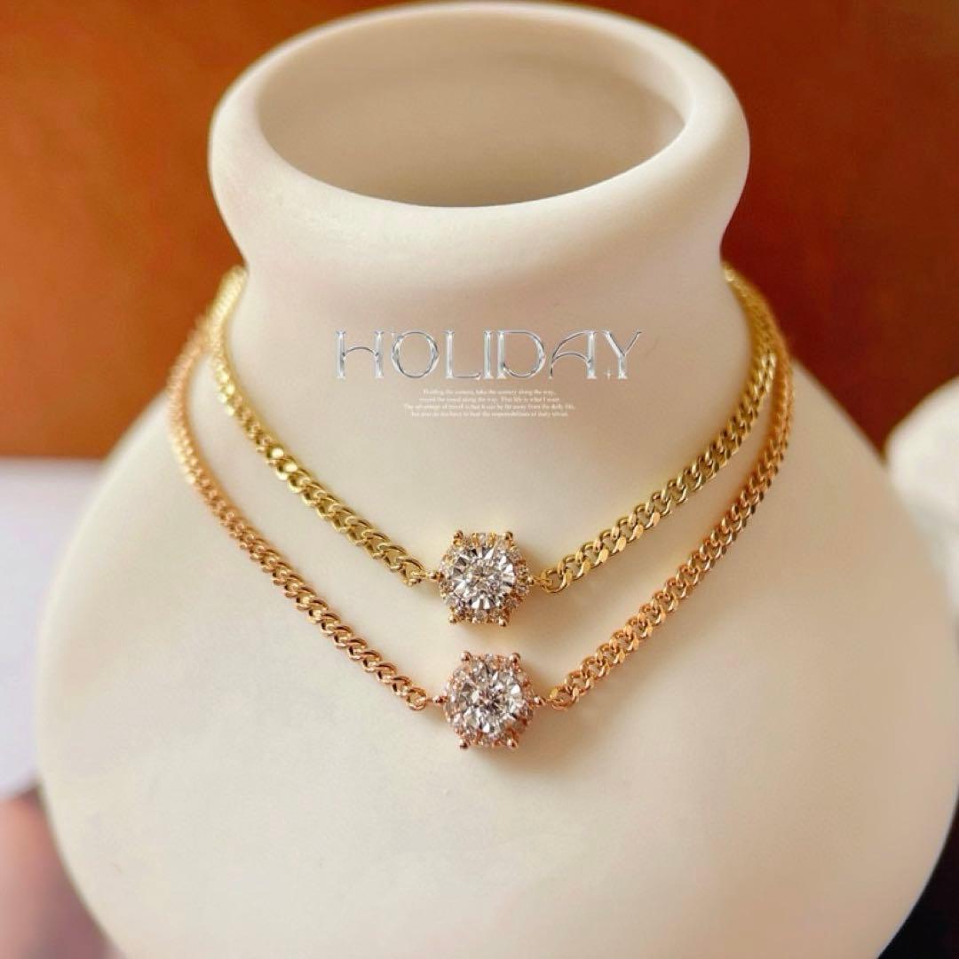 K18YG PG 天然　ダイヤモンド　ブレスレット　18金