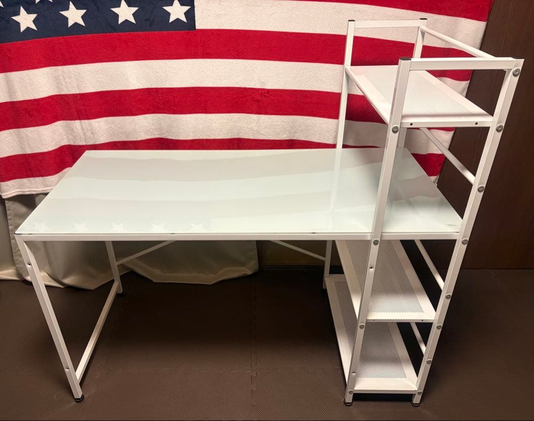 【Sierra 1200 GL】LOWYAガラス天板ラック付きデスク ホワイト