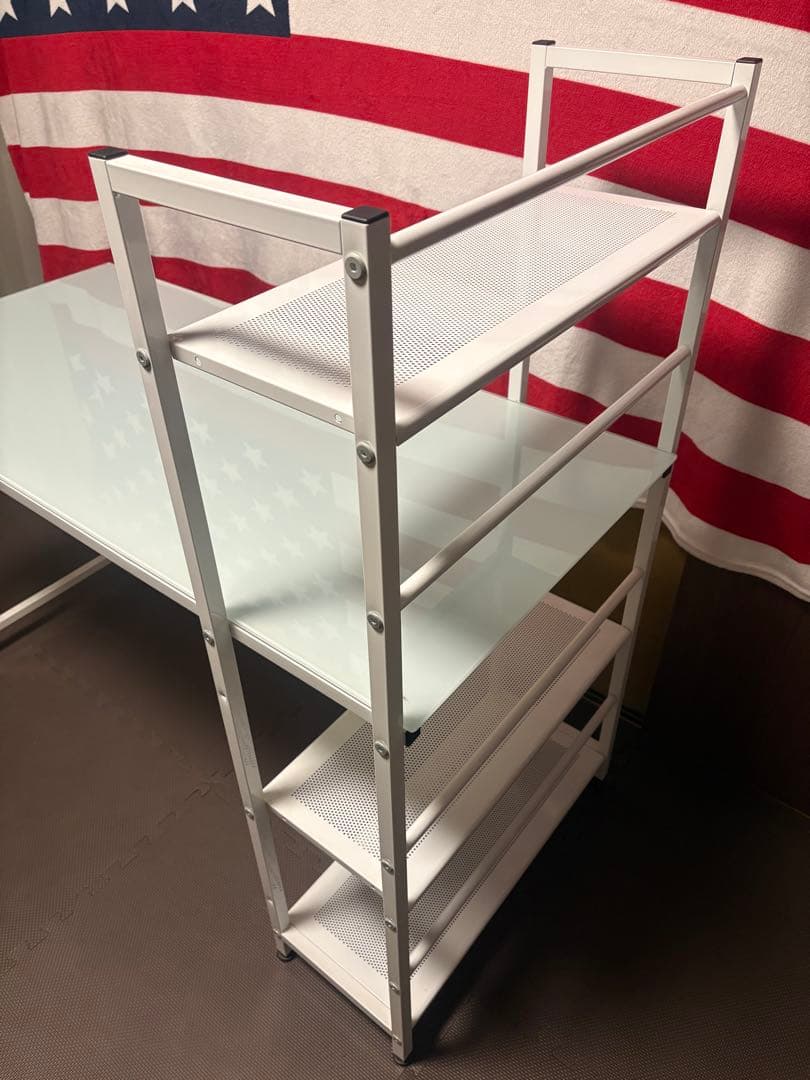 【Sierra 1200 GL】LOWYAガラス天板ラック付きデスク ホワイト