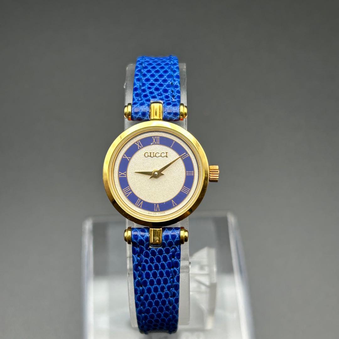 美品 GUCCI シェリーライン 青ベゼル クォーツ 電池交換済 腕時計 箱付