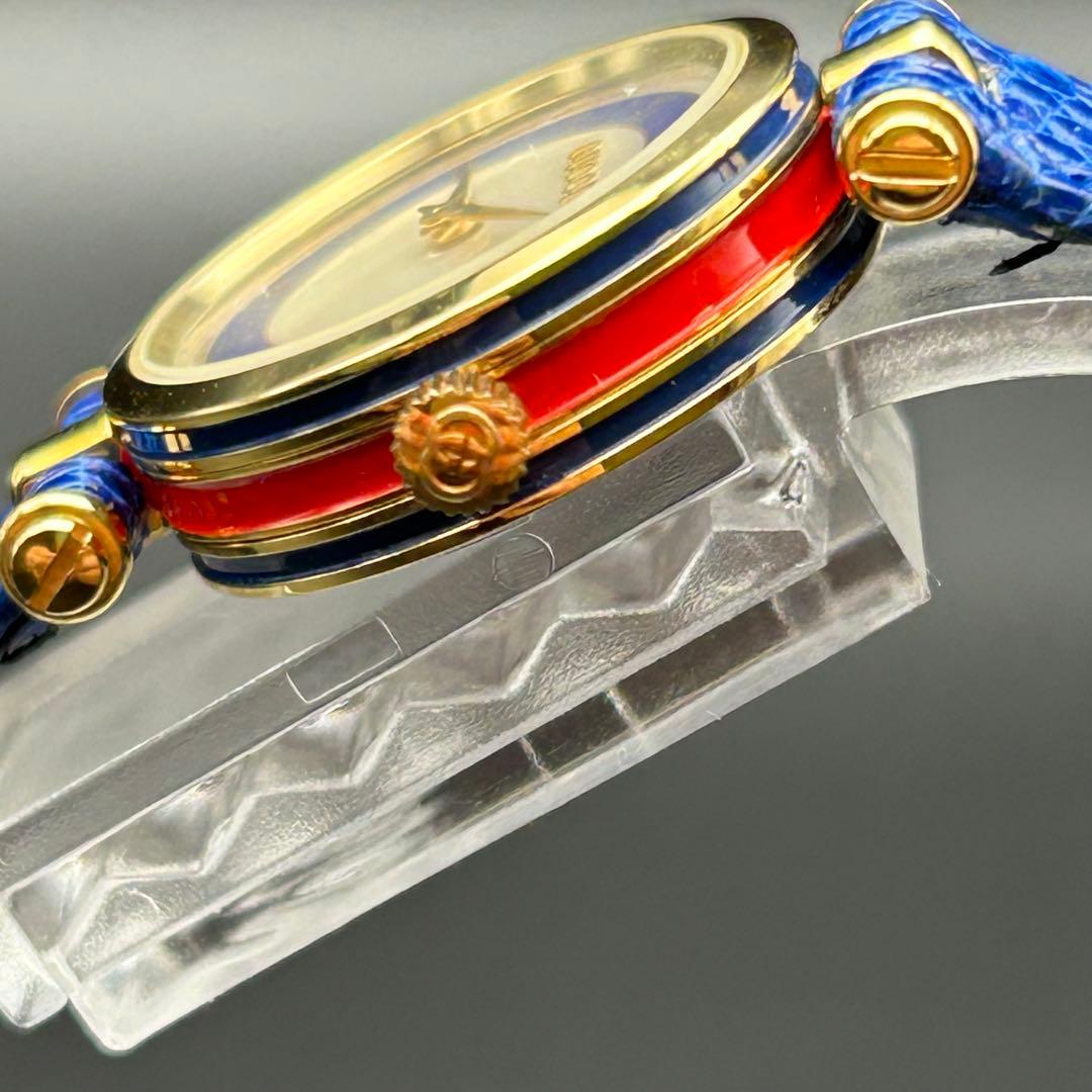 美品 GUCCI シェリーライン 青ベゼル クォーツ 電池交換済 腕時計 箱付