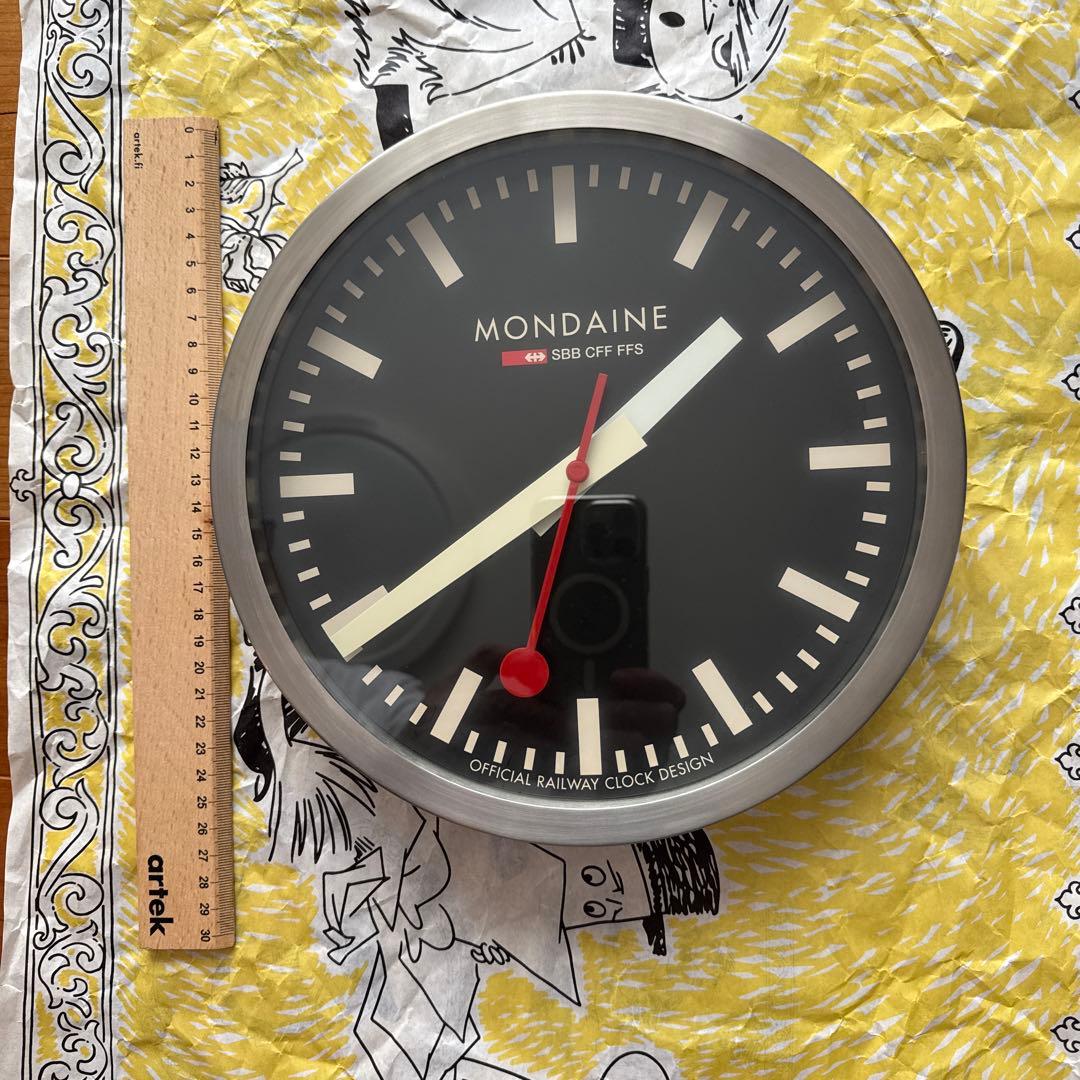 希少・黒文字盤MONDAINE モンディーン 壁掛時計 25cm スイス国鉄公式