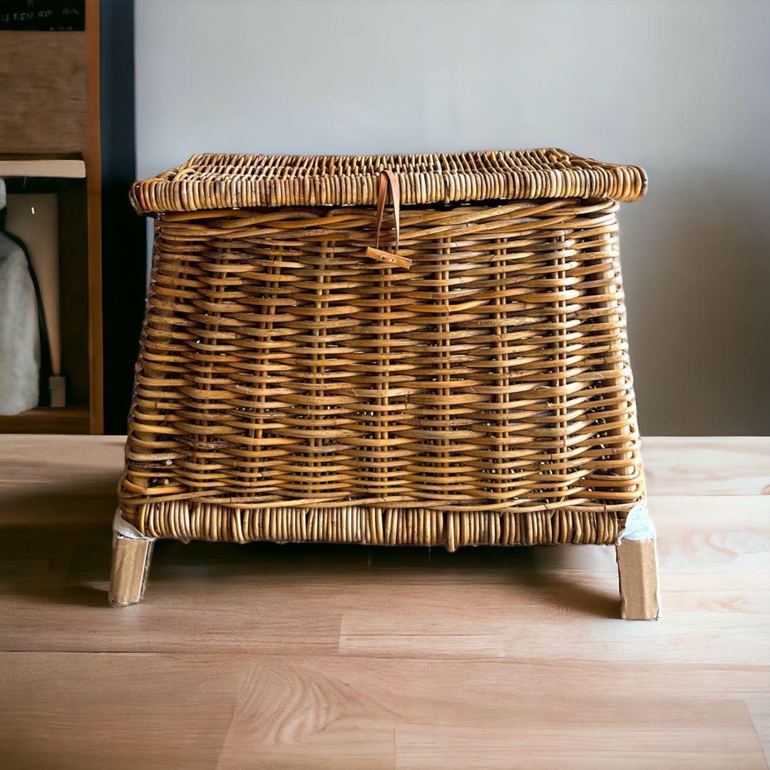 天然皮付き籐アラログ　チェストバスケット　収納バスケット　インテリアバスケット