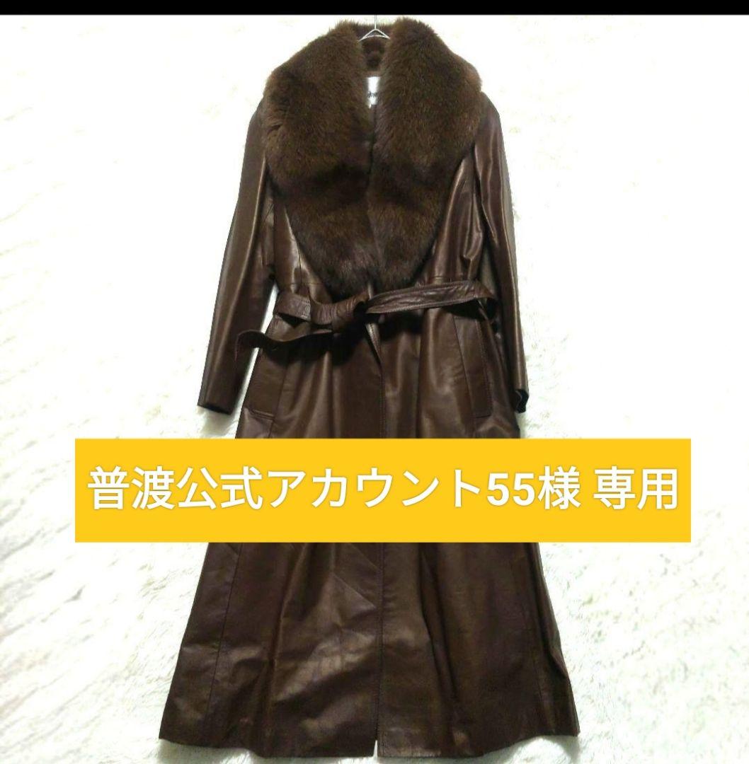 トレンチコート　ロング丈　レザー　女優襟　ビッグショール　ベルト付き　9