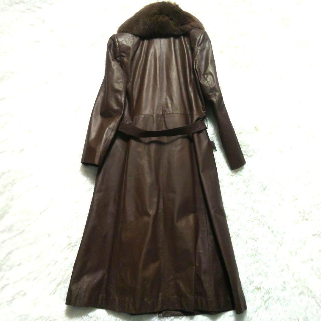 トレンチコート　ロング丈　レザー　女優襟　ビッグショール　ベルト付き　9