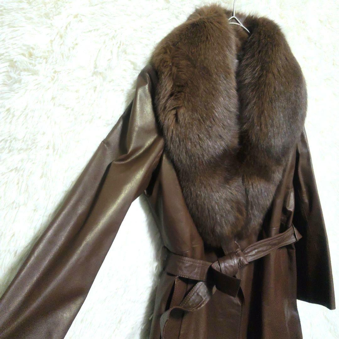 トレンチコート　ロング丈　レザー　女優襟　ビッグショール　ベルト付き　9