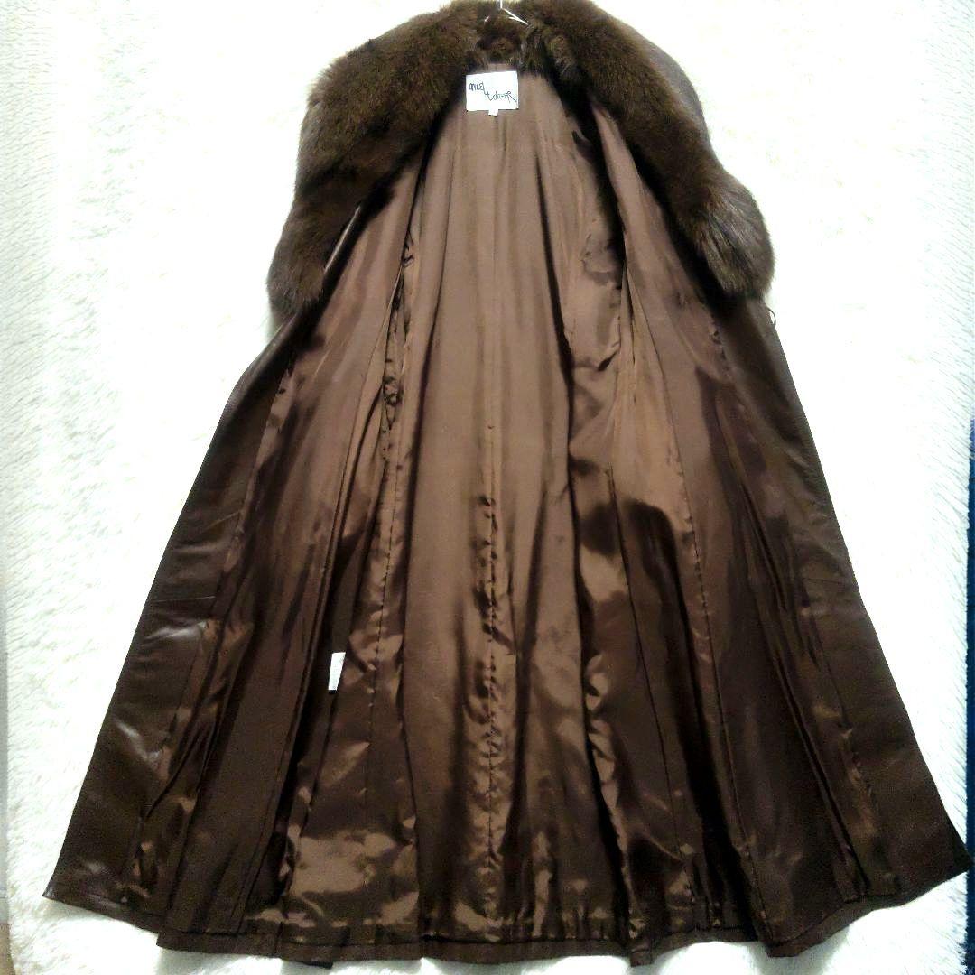 トレンチコート　ロング丈　レザー　女優襟　ビッグショール　ベルト付き　9