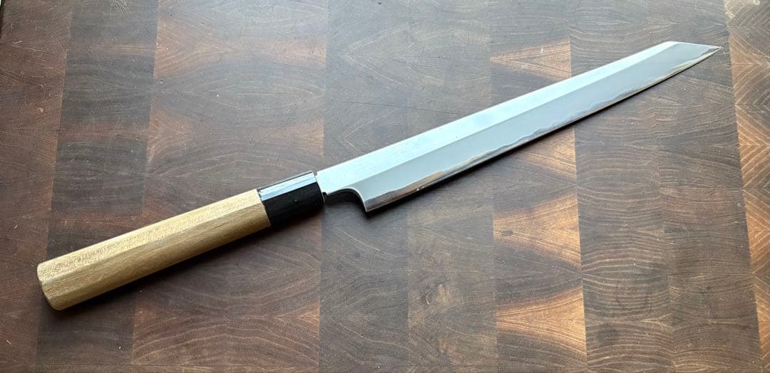 堺打刃物　霞　切付　柳刃9寸　270mm 包丁　白鋼　和包丁　水牛　朴木