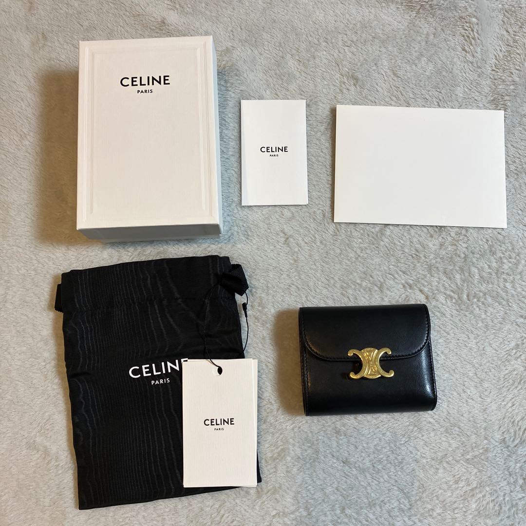 CELINE トリオンフ　三つ折り財布　ブラック