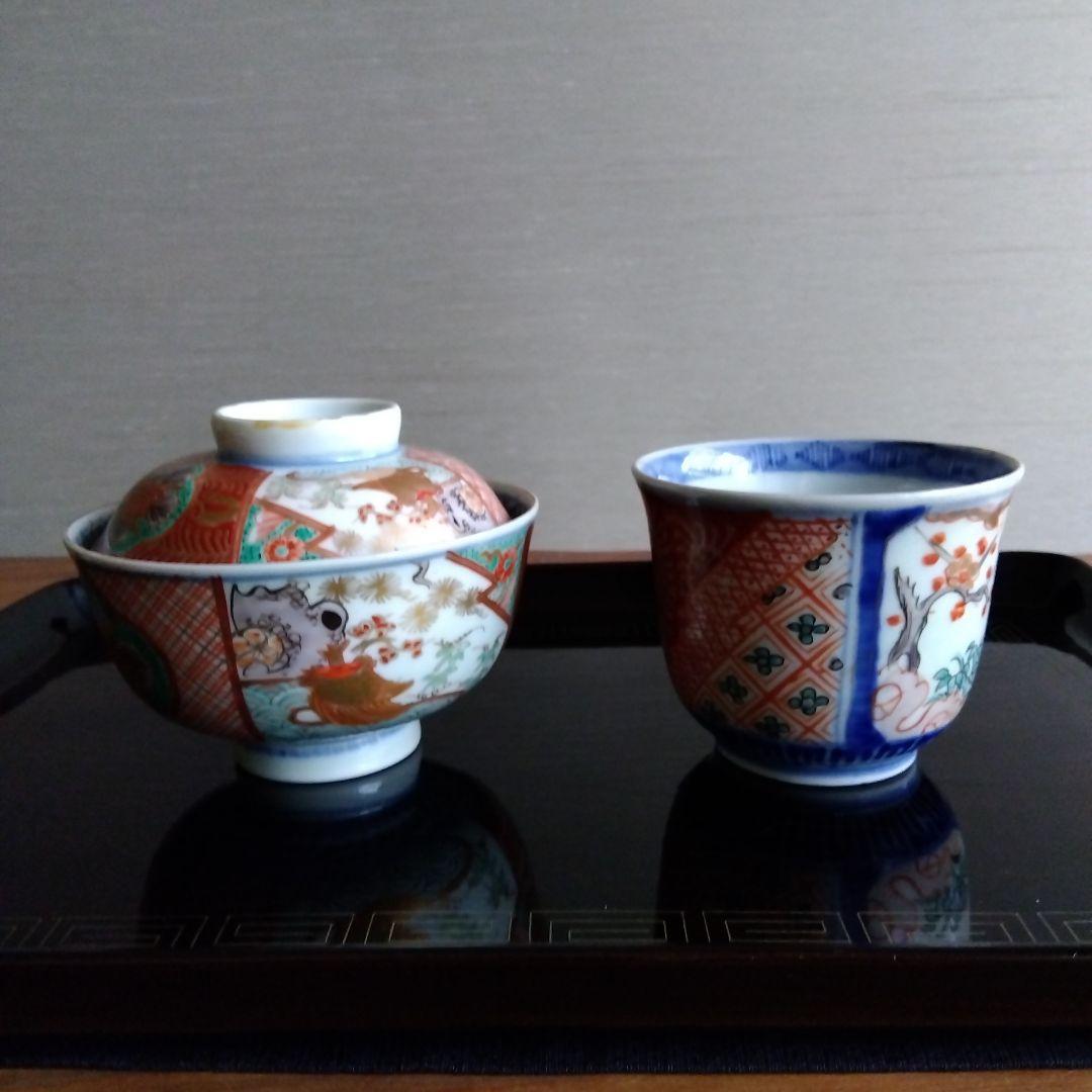 古伊万里　金彩　赤絵　蓋付き碗　１客　向付け　１客