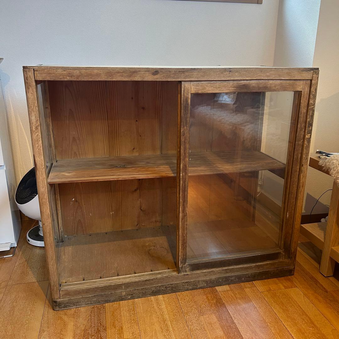 古家具 ガラス ショーケース 天然木 シェルフ 棚 古材