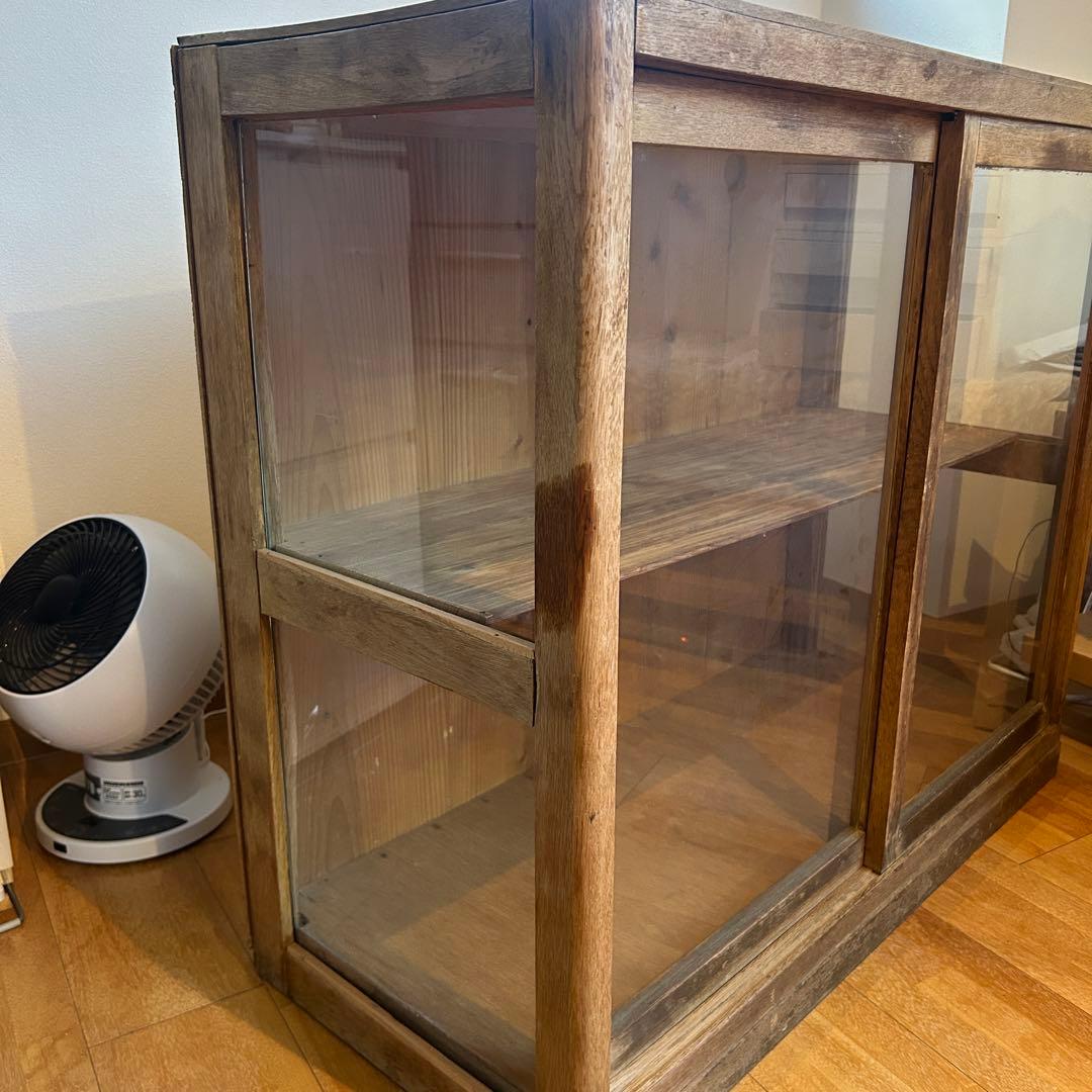古家具 ガラス ショーケース 天然木 シェルフ 棚 古材