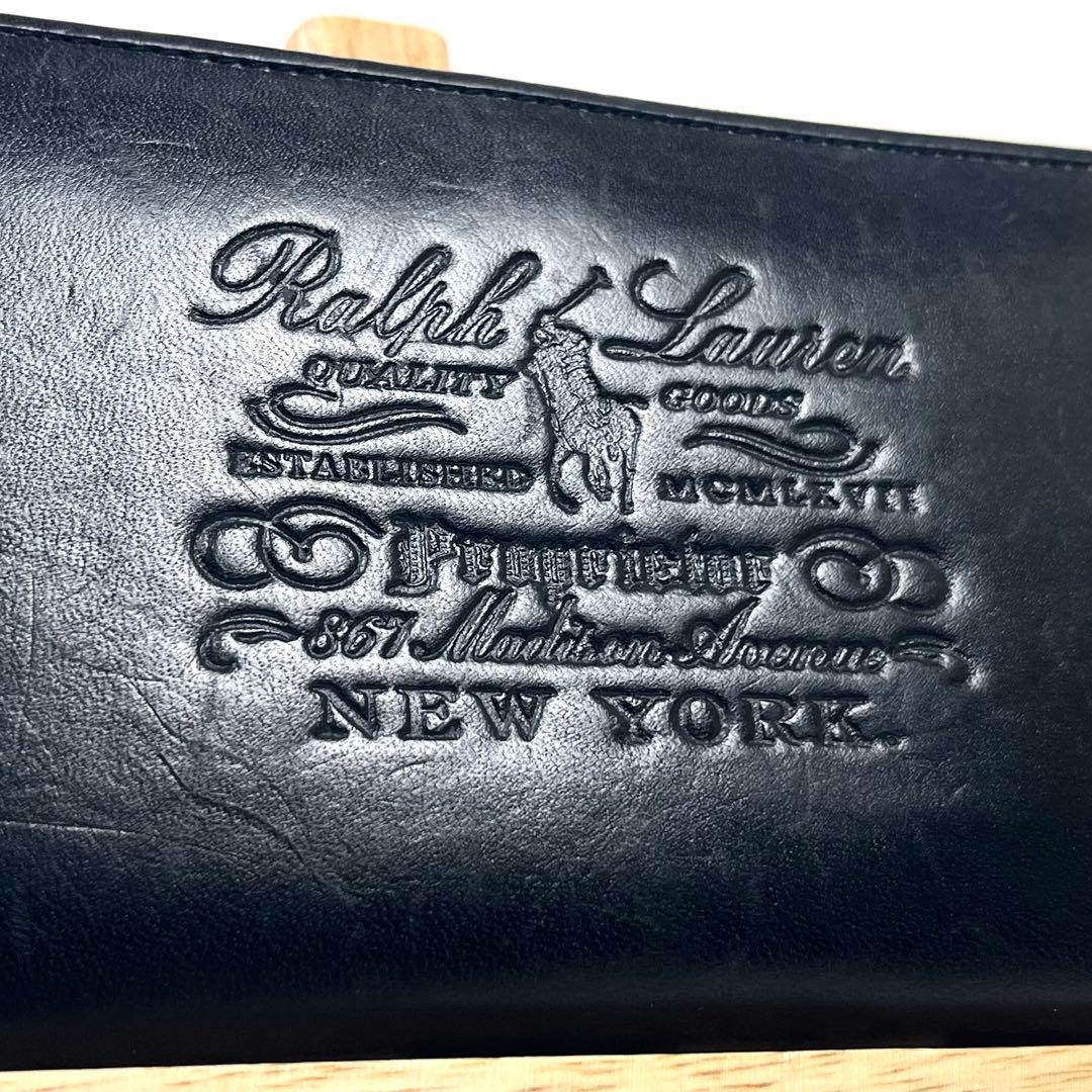 ラルフローレン　長財布　ラウンドファスナー　ビッグロゴ　型押しエンボス　レザー