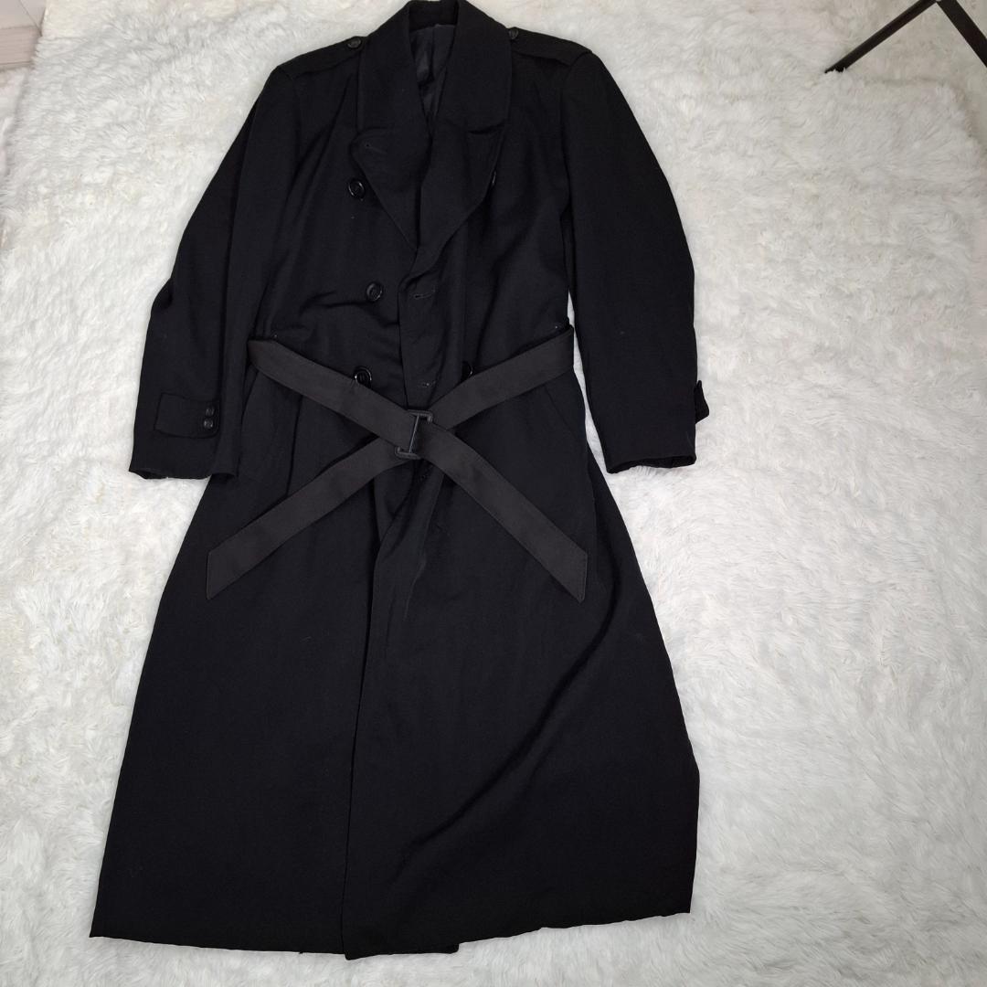 【ヨウジヤマモト・着丈127】トレンチコート ダブル ウール マキシ丈 L 黒