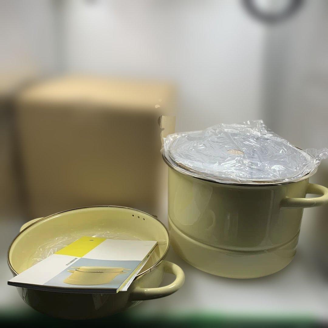 【s.t750】新品未使用品　野田琺瑯 ミモザ　蒸し器 鍋 レシピ付き　完品