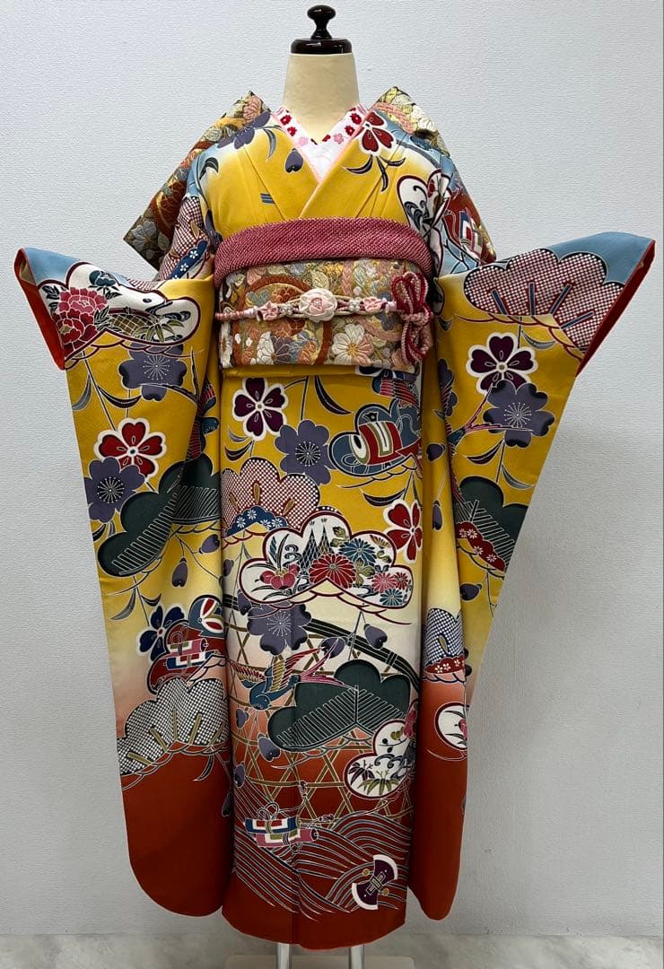 紅型染め　振り袖　フルセット　別誂長襦袢　成人式　美品　佐賀錦本唐織　753