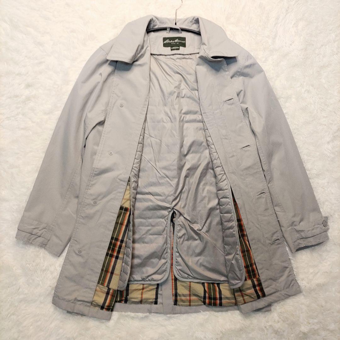 エディーバウアー ステンカラーコート チェック柄 ライナー付き グレー S