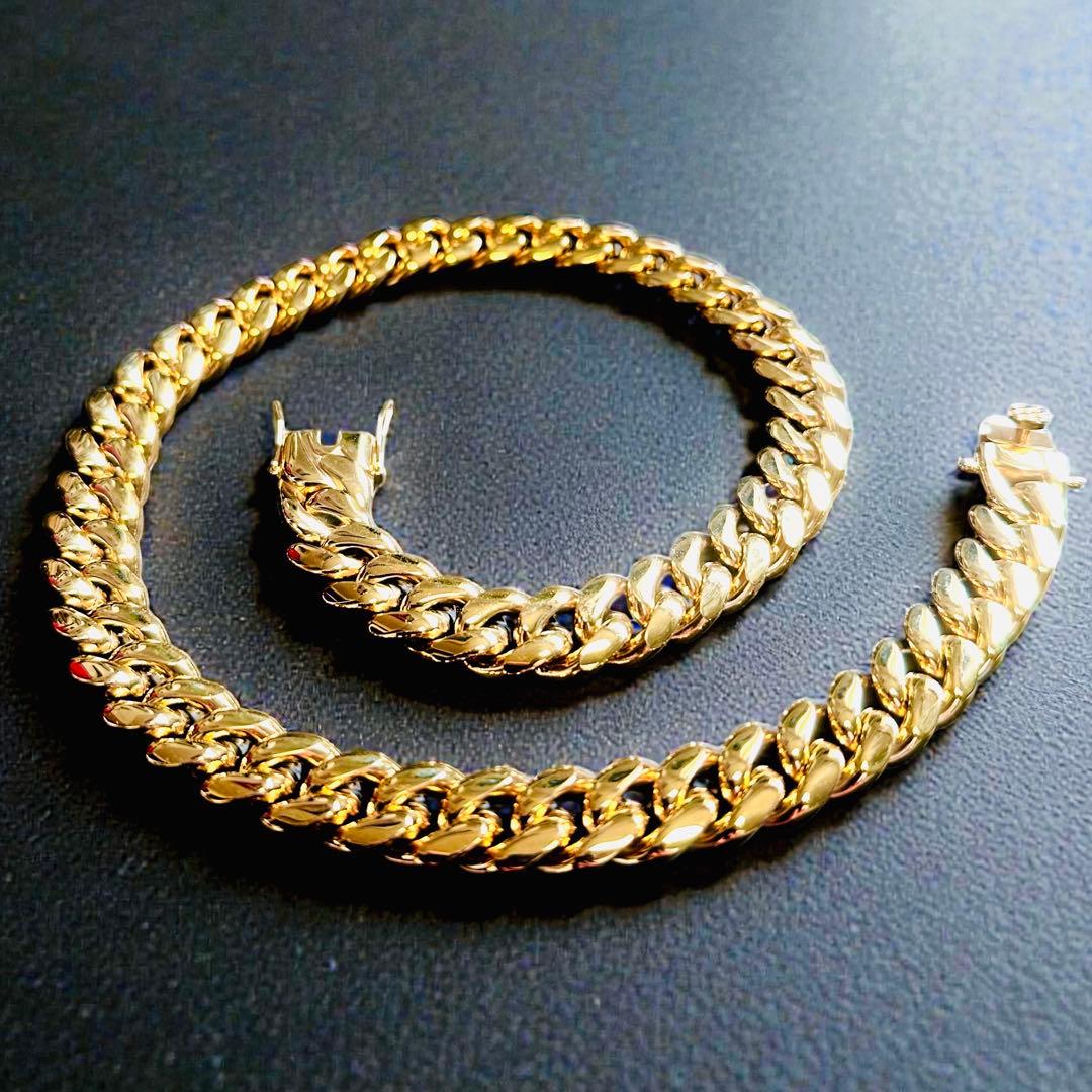 喜平ネックレス 50cm 幅14mm 18K刻印 ステンレス ゴールドチェーン