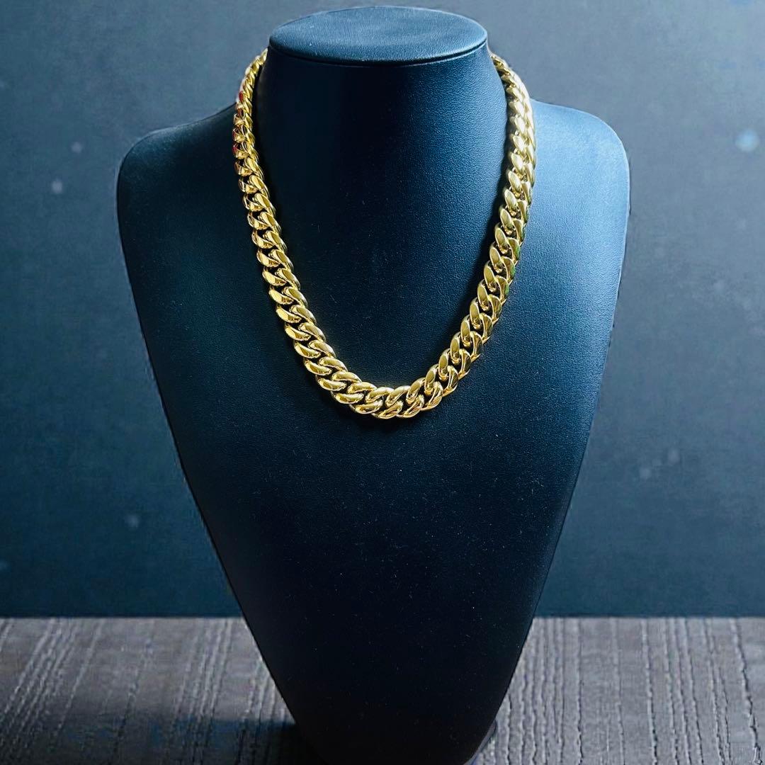 喜平ネックレス 50cm 幅14mm 18K刻印 ステンレス ゴールドチェーン