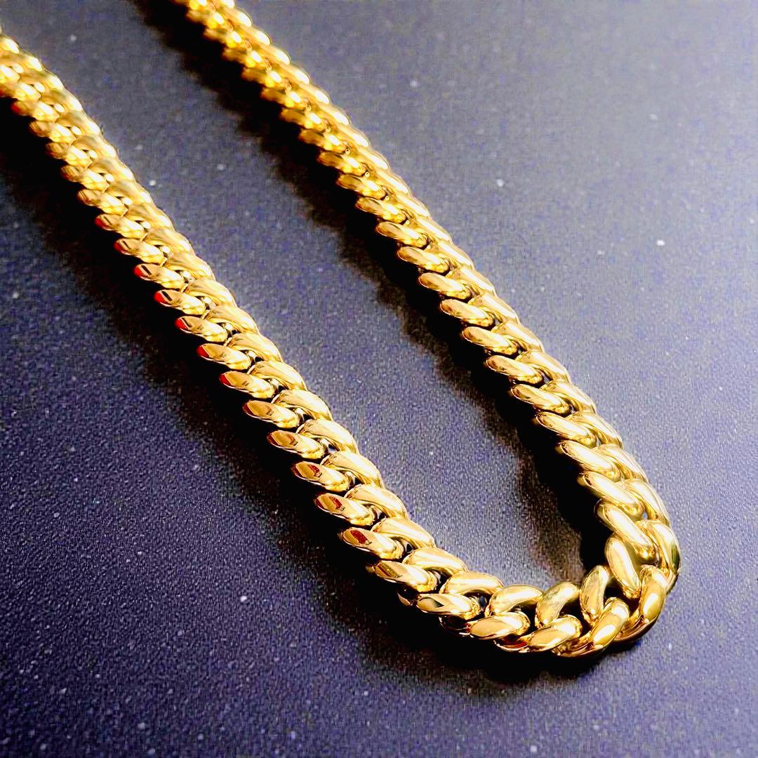 喜平ネックレス 50cm 幅14mm 18K刻印 ステンレス ゴールドチェーン