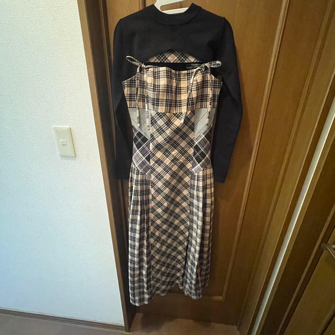 ワンピース ANDMARY Nadia check long dress beige