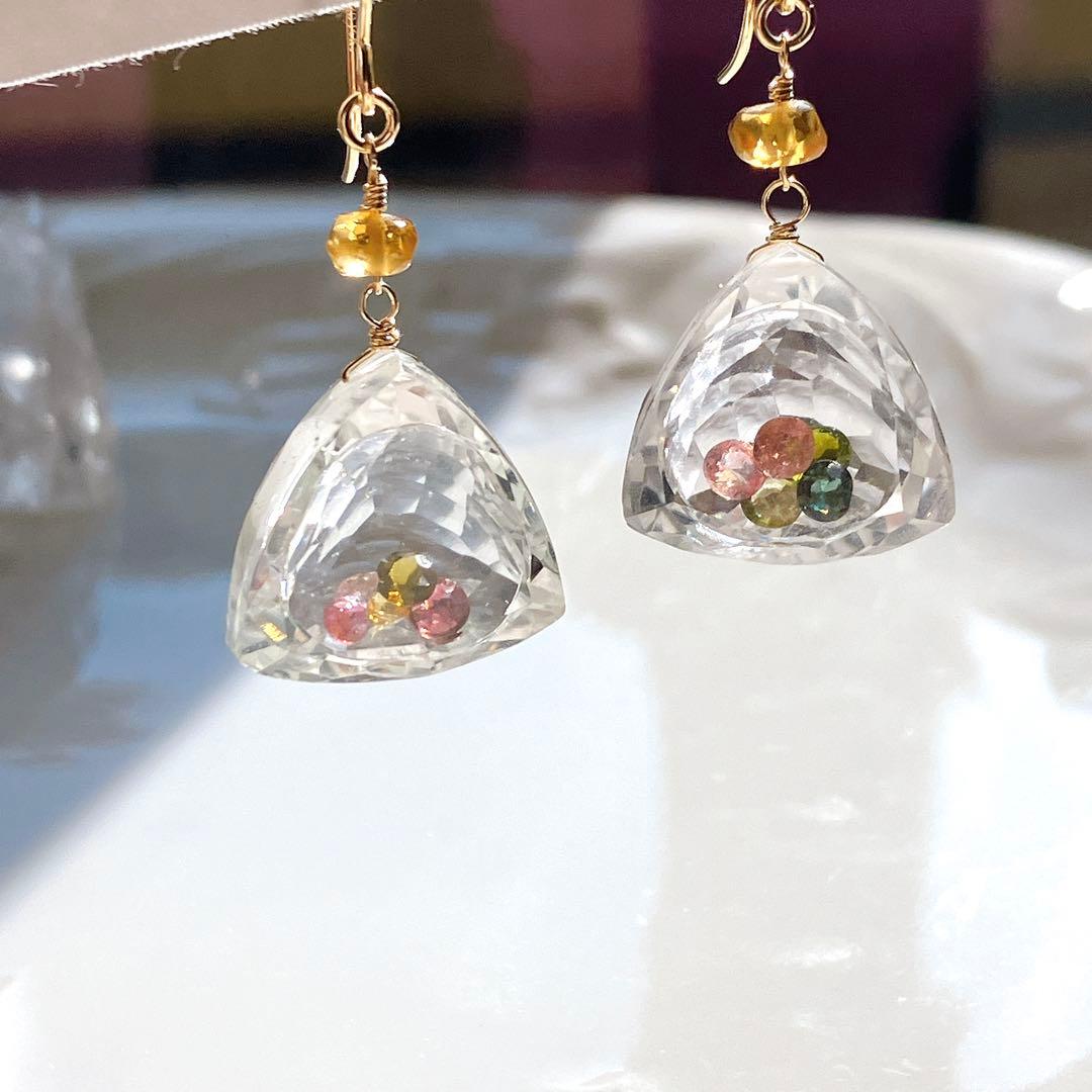 マルモ◆一点物✧水晶×マルチカラートルマリン ジュエリーボックスピアス