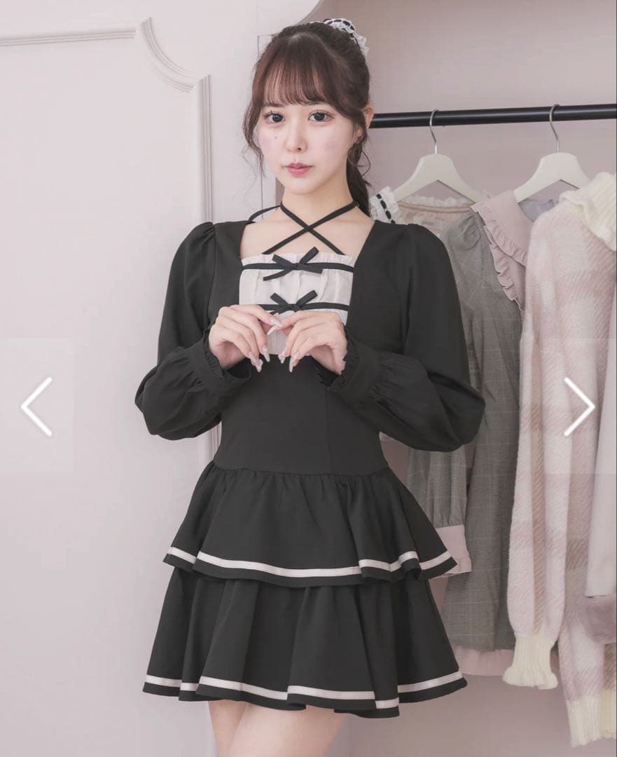 新品 pium クロステープバイカラーティアードワンピース