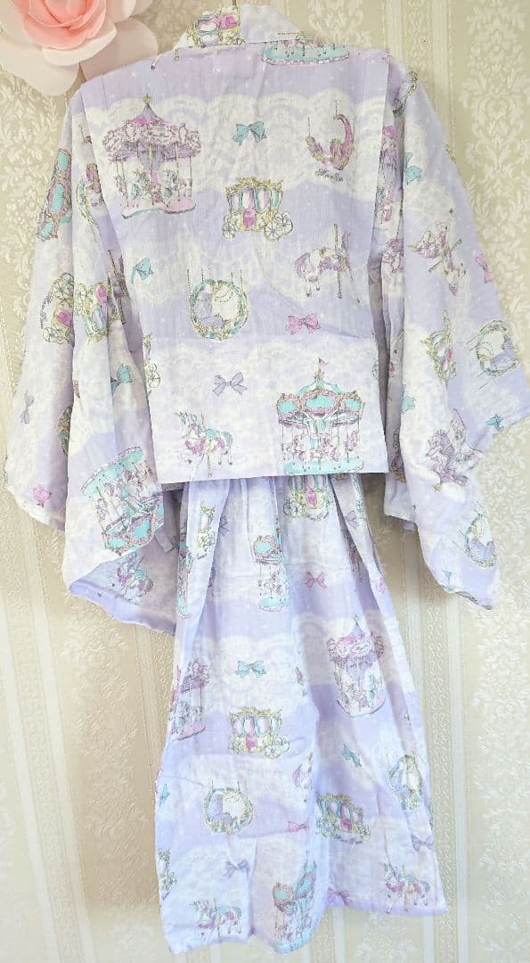 メゾピアノ♥メリーゴーランド柄♥浴衣♥130cm♥ラベンダー