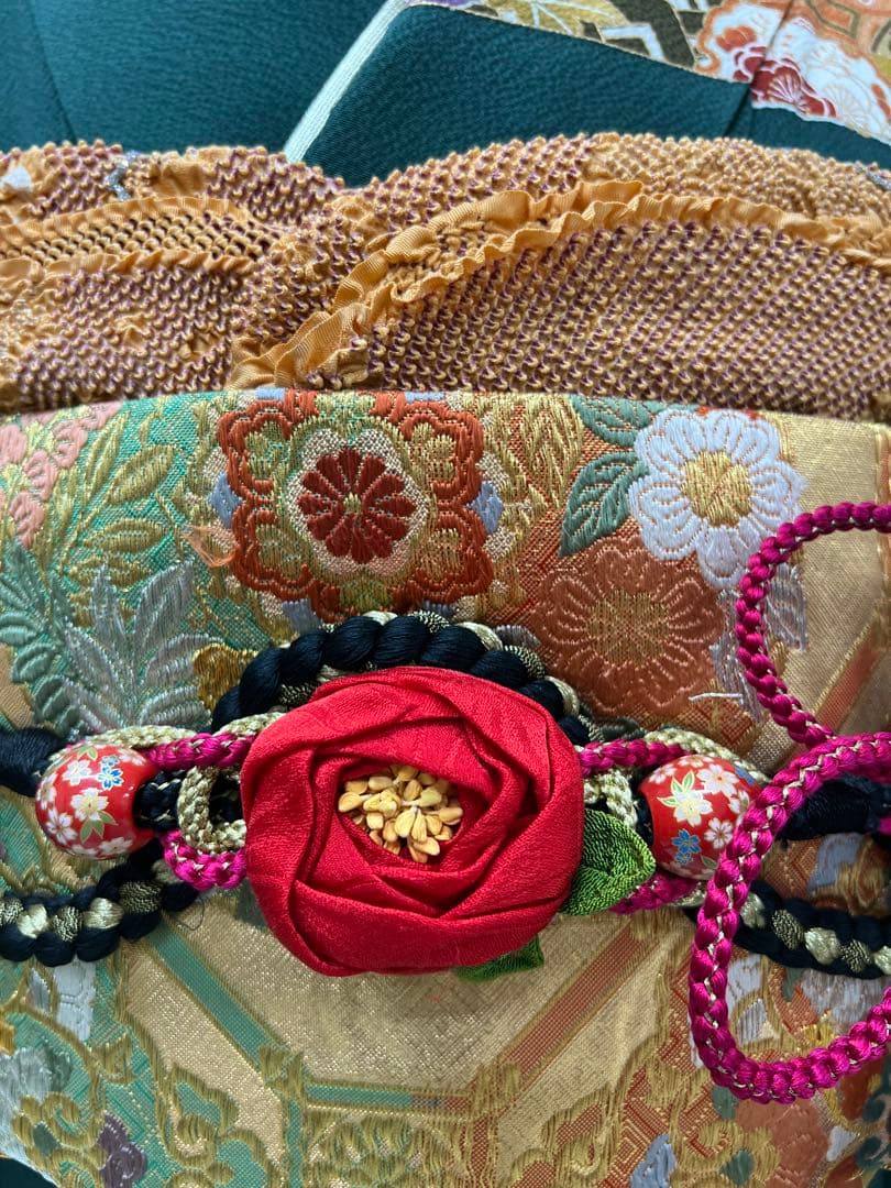 振り袖　フルセット　長襦袢付　金彩加工　振り柄有　成人式　美品　699