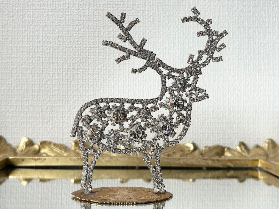 チェコガラス/トナカイ/右向き/クリスマス/オブジェ/卓上/ラインストーン