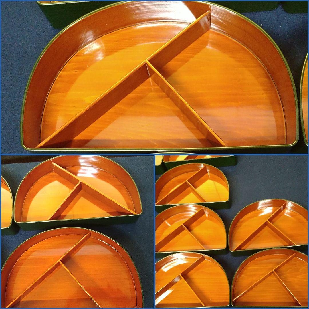 AG31 青漆塗 半月弁当 木目 刷毛木半月弁当 蓋裏絵違い 懐石 会席 茶道具