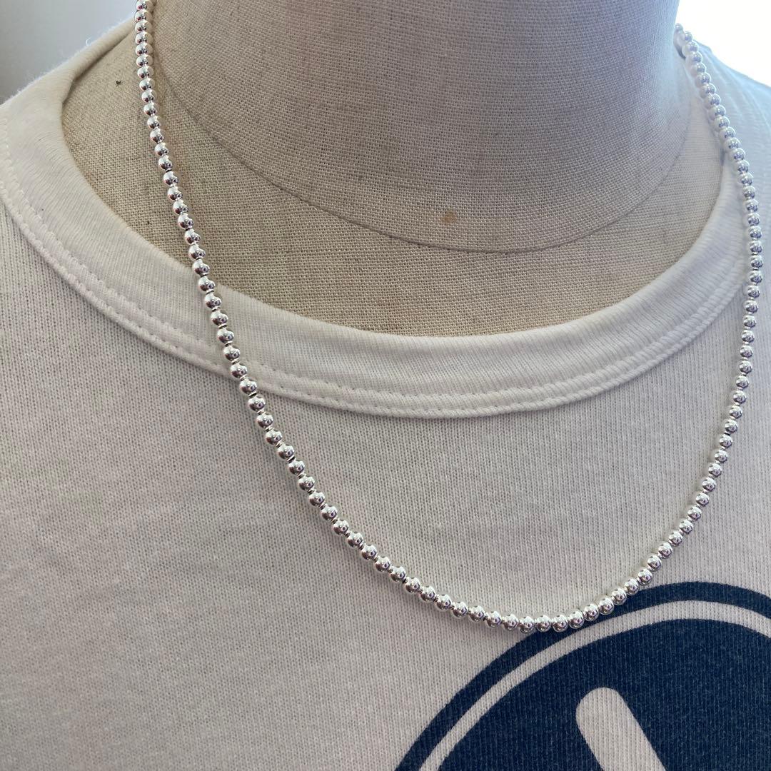 シルバー925製ラウンドビーズネックレス55cmナバホパールボールチェーン