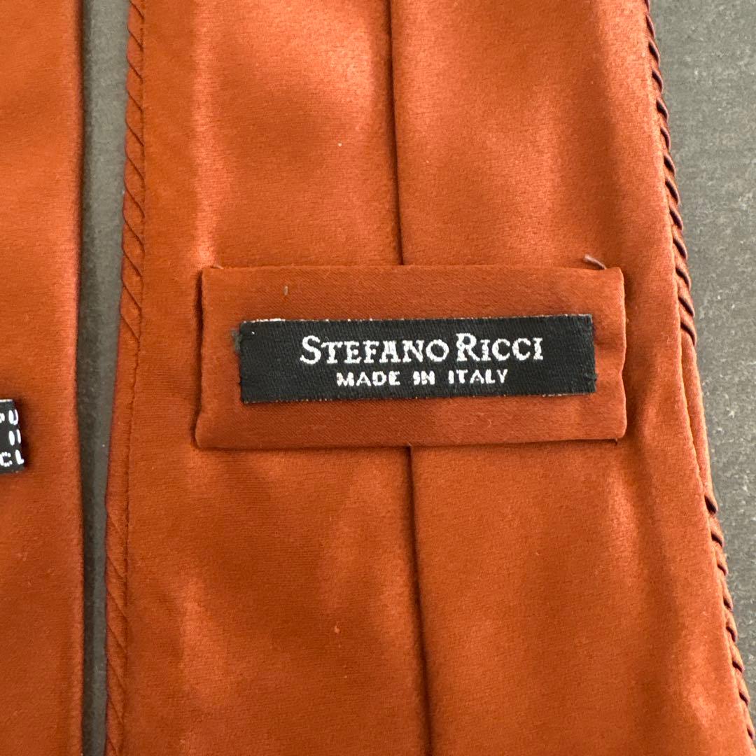 【未使用品級】ステファノリッチ ソリッドタイ プリーツ加工 オレンジ ネクタイ