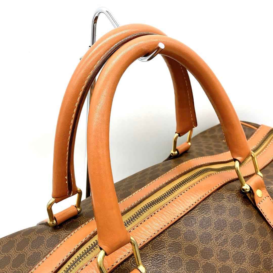 【CELINE】ボストンバッグ　マカダム柄　ゴールド金具　ブラウン　PVC