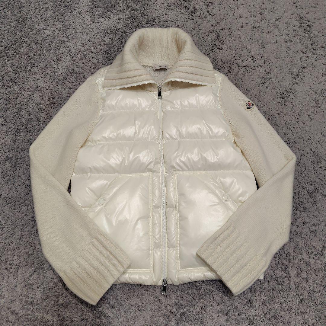 モンクレール ダウン×ニット ハイブリッドダウンカーディガン アイボリー S