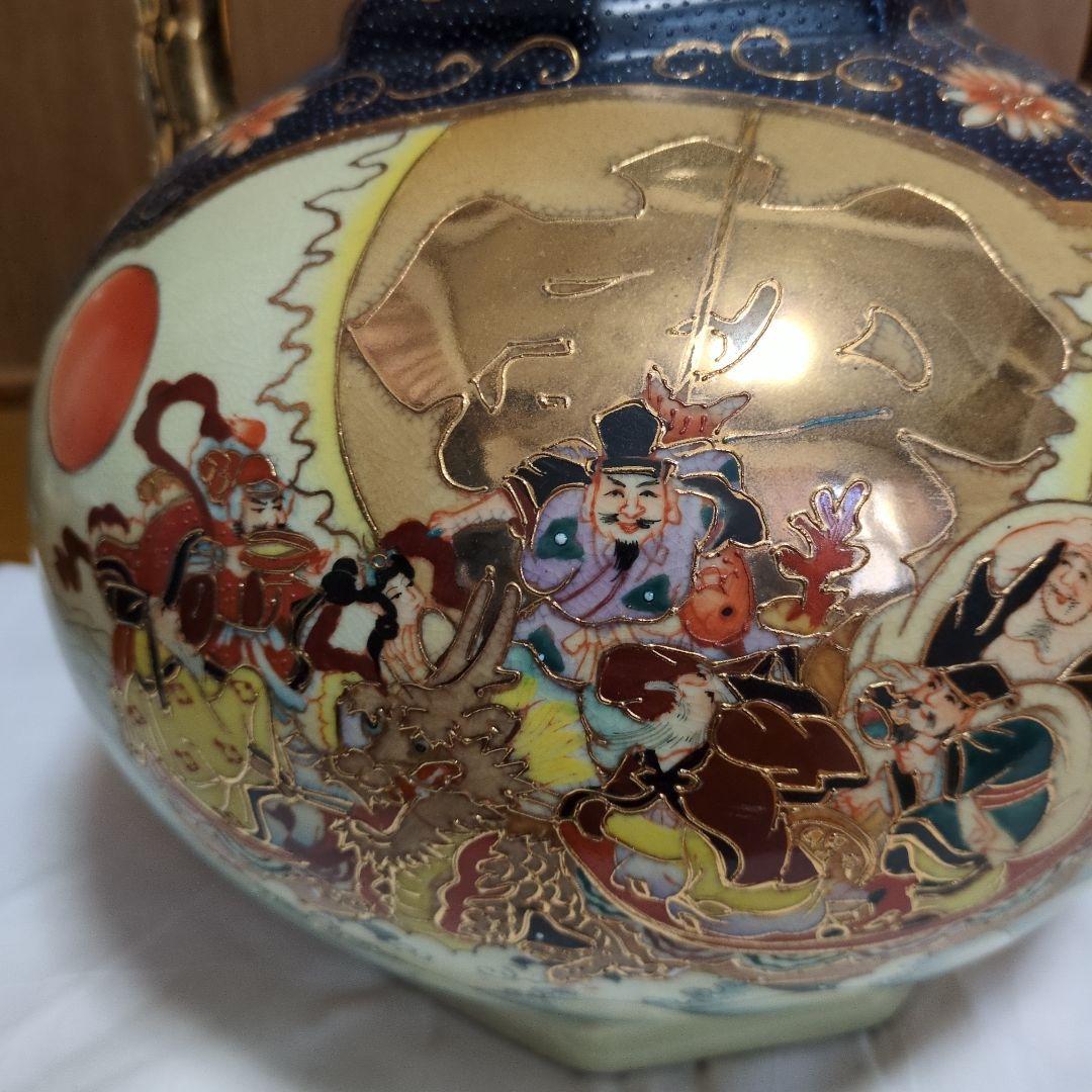 色絵金彩 人物文 双耳壺 花瓶 飾壺 九谷焼風 古美術 骨董