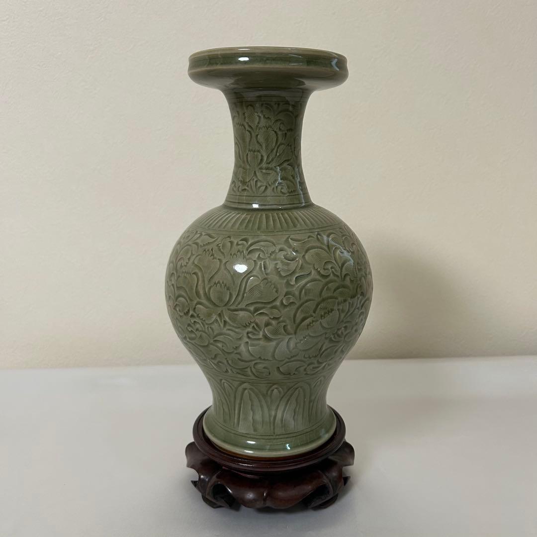 中国陶器 花瓶 壺 華台付き