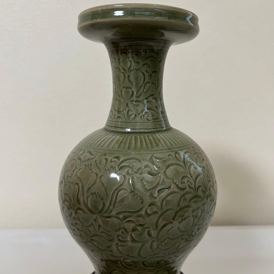 中国陶器 花瓶 壺 華台付き