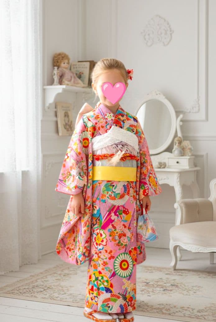 アンティークピンクの着物とキラキラ作り帯セット