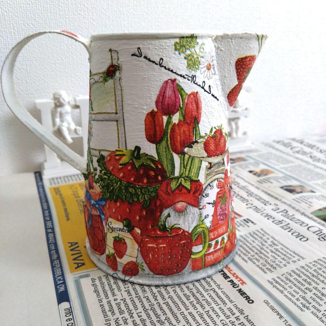 デコパージュ　リメ缶★Ｇ-12　I♡Strawberry&ハリネズミさん