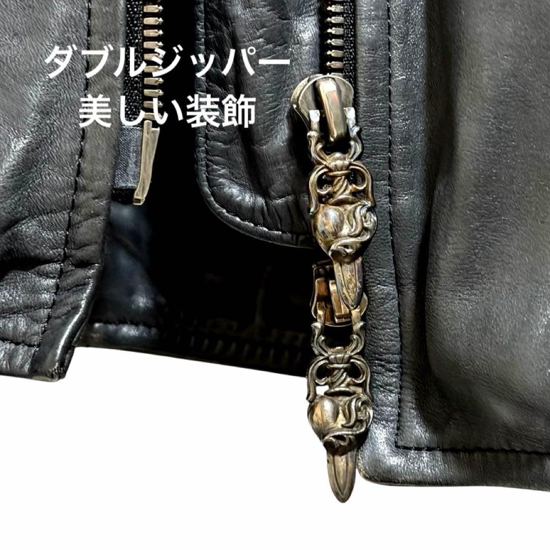 h*e様 日本製ホースハイド馬革シングルライダース 純銀タガーハートジッパーレザ