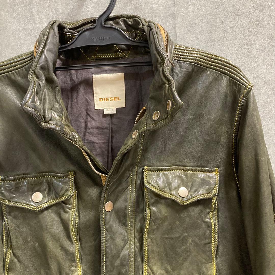 DIESEL ディーゼル 羊革 ラムレザー ライダースジャケット カーキ
