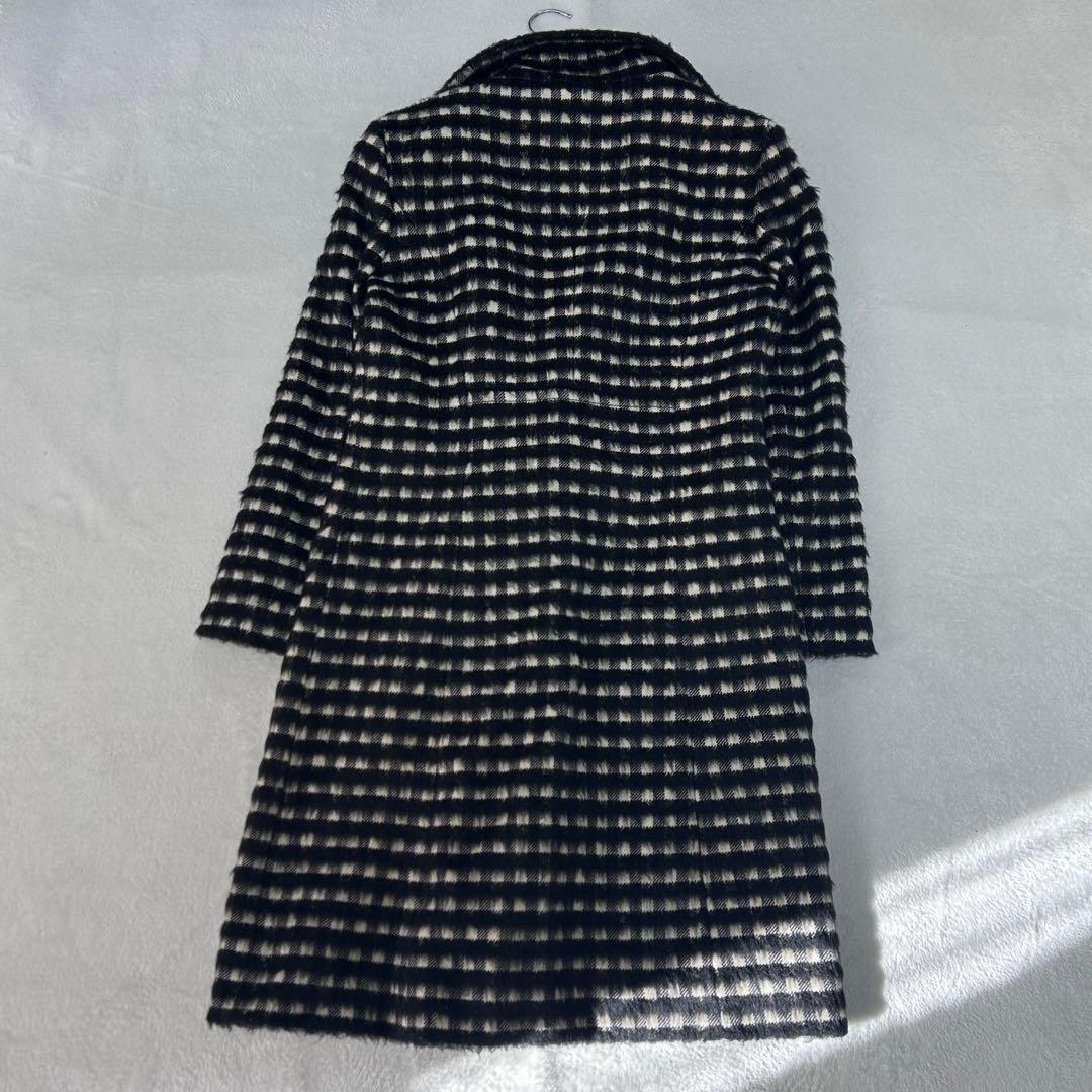 美品✨ペニーブラック　カシミヤ　モヘア　チェック　スタンドカラーシャギーコート