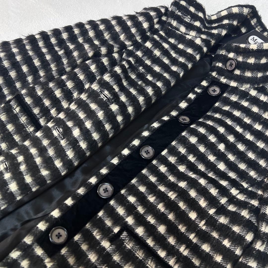美品✨ペニーブラック　カシミヤ　モヘア　チェック　スタンドカラーシャギーコート